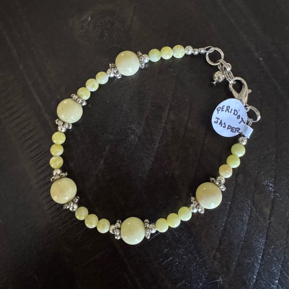 Peridot and Jasper  Beaded Bracelet with Silver Details